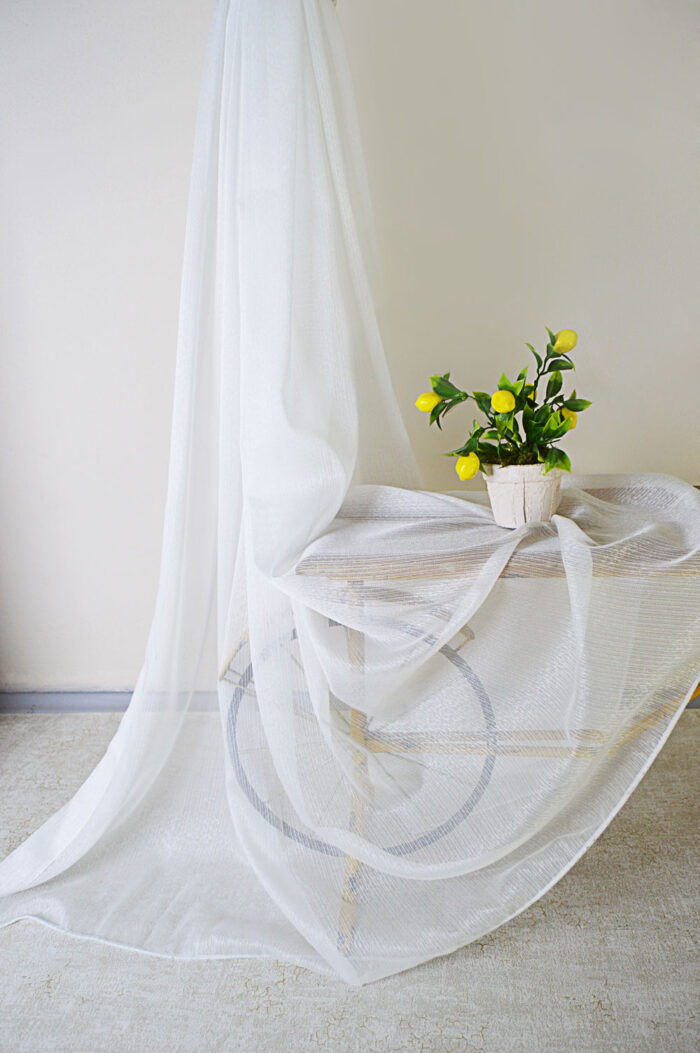 Sık Çizgili Ekru Krem Tül