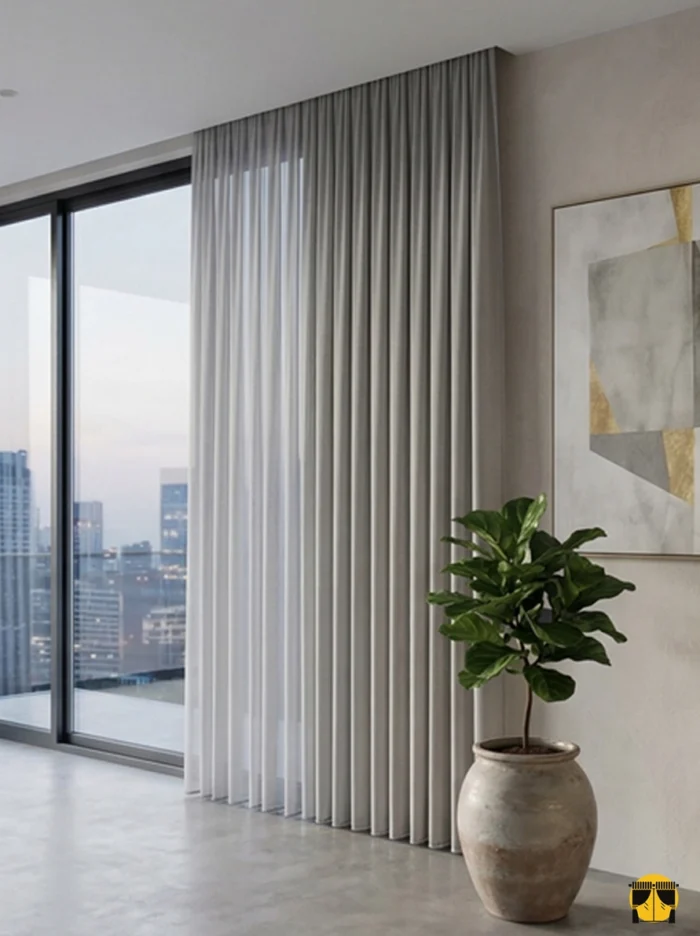 Işık ve Atmosfer: "Sütlü kahve düz tül perdenin ipeksi dokusu arasından süzülen güneş ışığının, oda içerisinde yarattığı sıcak, kremsi ve huzurlu derinlik."