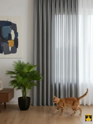 Gri Düz Keten Tül Perde Gri keten tül perde salonlara özel