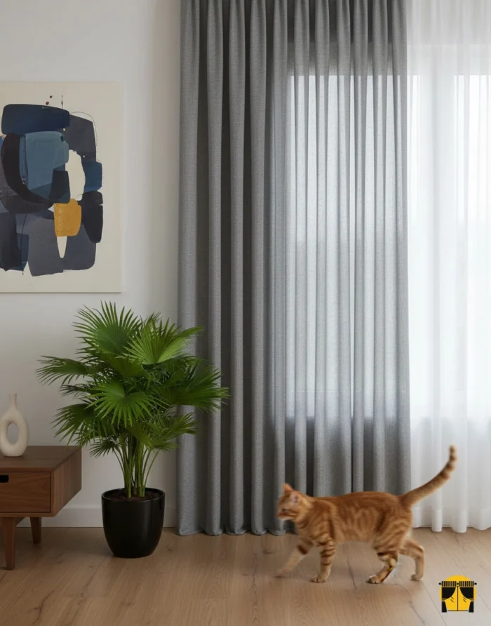 Gri keten tül perde salonlara özel