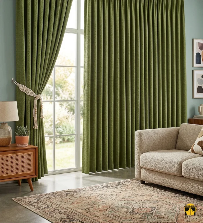 Yeşil renkli fon perde pileli