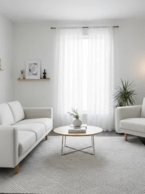 Keten tül perde krem renkli