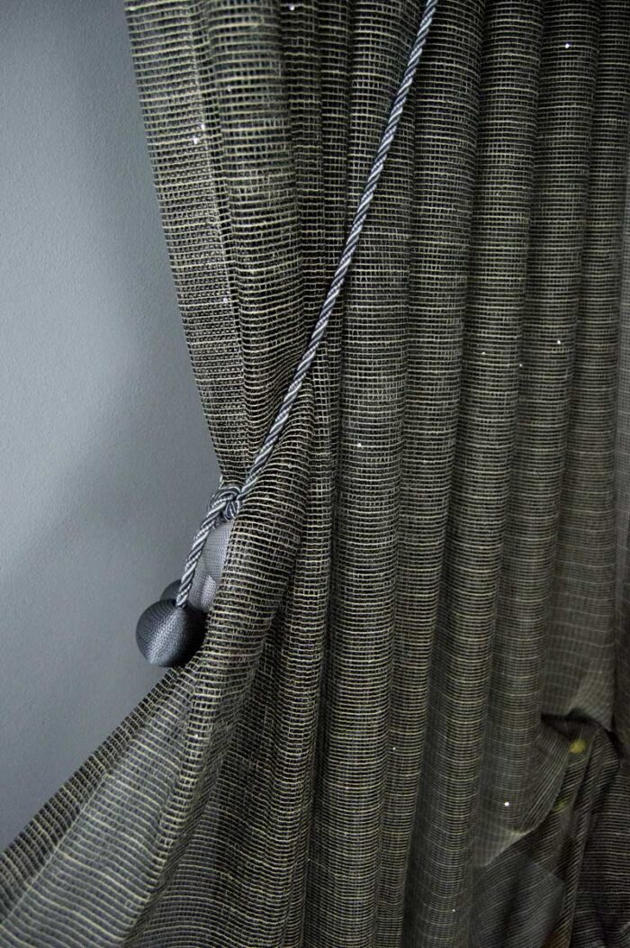 Altın Rengi ve Siyah - File Tül Fon Perde (90 cm x 270 cm)