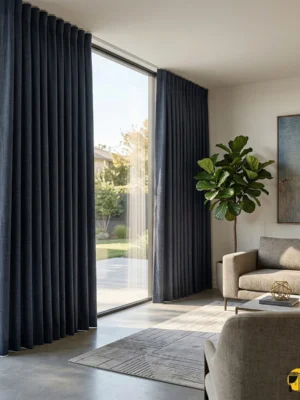 Mavi denim fon perde modelelri