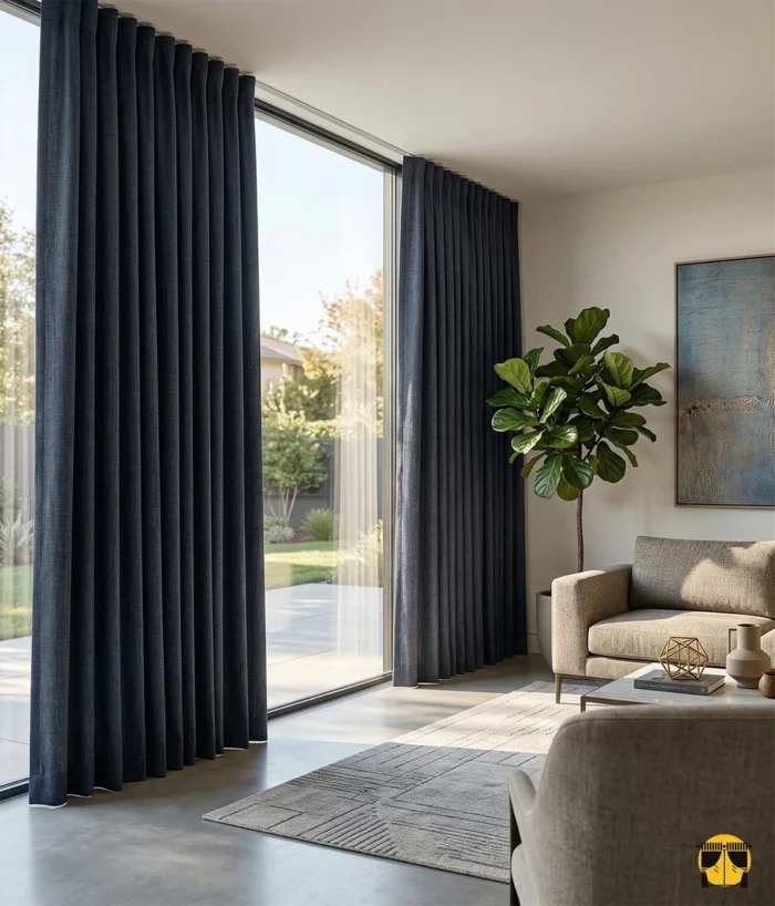 Mavi denim fon perde modelelri