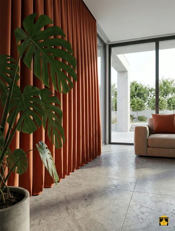 Kiremit rengi fon perde modelelri