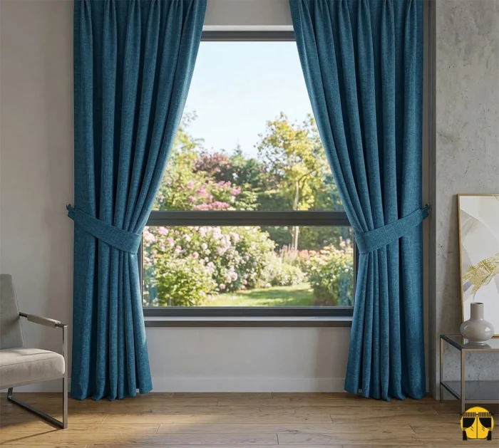 Mavi renkli hasır keten fon