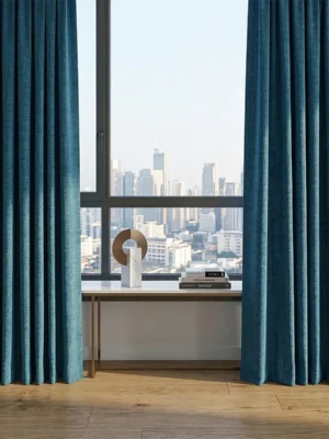 Mavi hasır keten fon perde modelleri