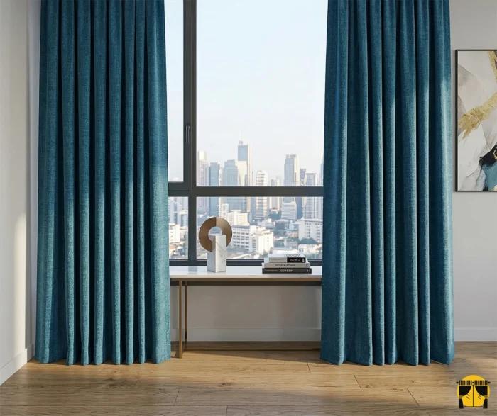 Mavi hasır keten fon perde modelleri