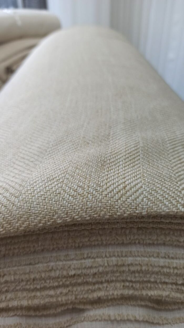 Balık Sırtı Desenli Krem Hasır Keten Fon Perde