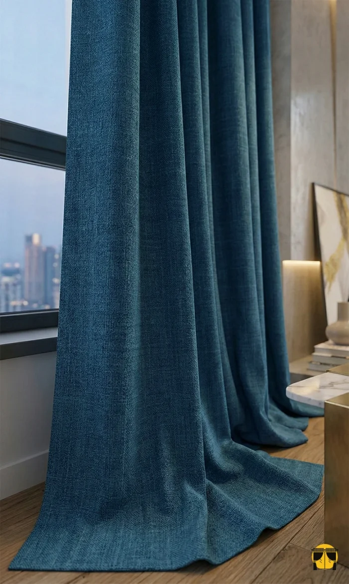 Mavi Hasır Keten  Fon Perde