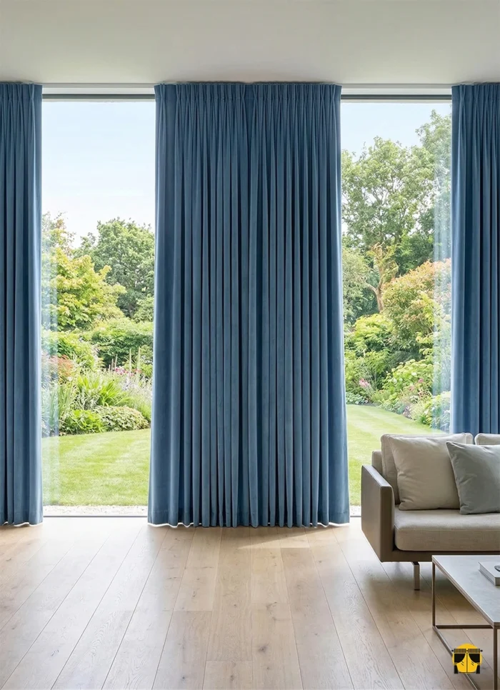 Açık mavi Soft fon perdenin mat ve ipeksi yüzeyinden süzülen gün ışığının, oda içerisinde yarattığı huzurlu, dingin ve ferah gökyüzü etkisi.