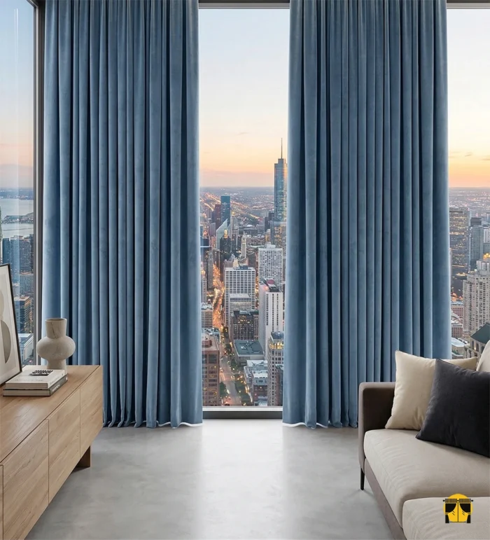 Soft serisinin açık mavi tonundaki kaliteli dokumasını ve ipeksi mat yüzeyini gösteren yakın plan çekimi; kumaşın kusursuz döküm ve lif kalitesi