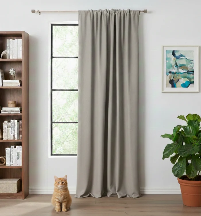 Kahverengi düz fon ucuz perde modelleri