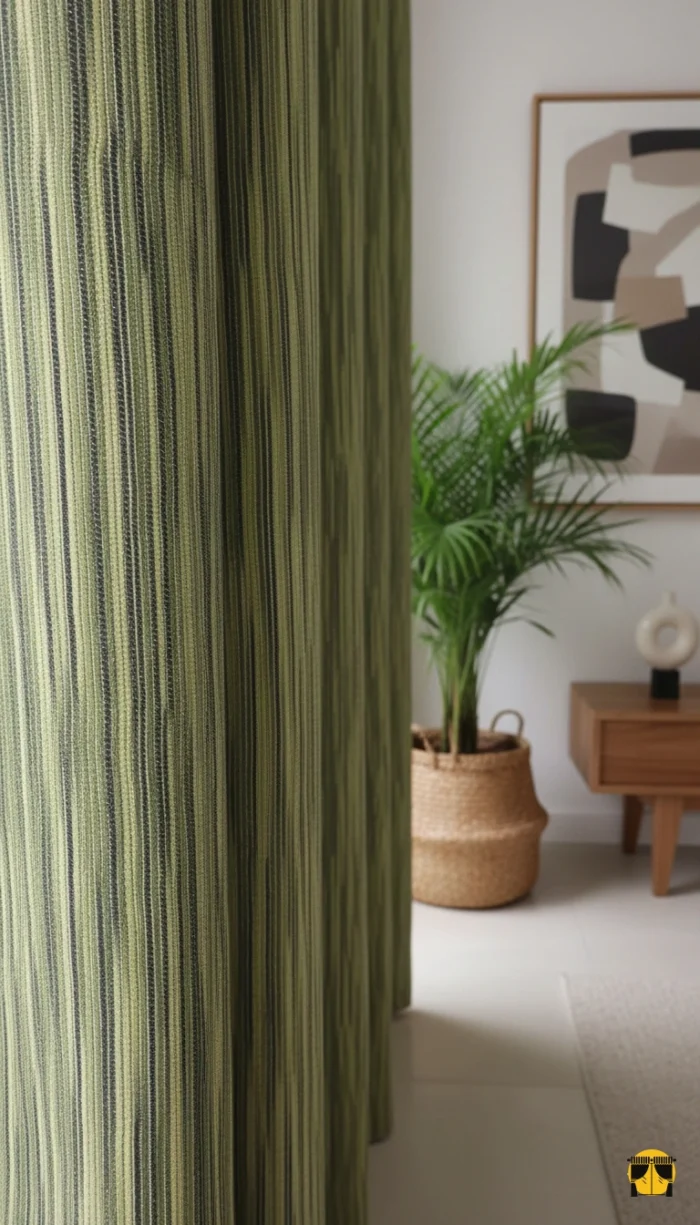 Yeşil Fon Perde İnce Çizgili