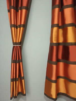 Kiremit Rengi Çizgili Fon Perde Perde -130x190cm 2 Adet