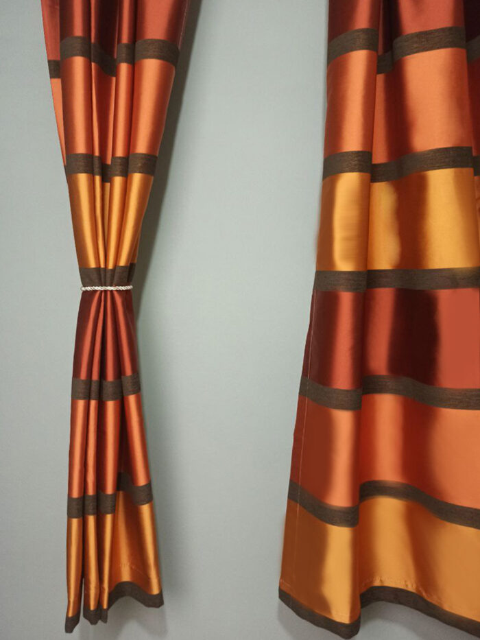 Kiremit Rengi Çizgili Fon Perde Perde -130x190cm 2 Adet