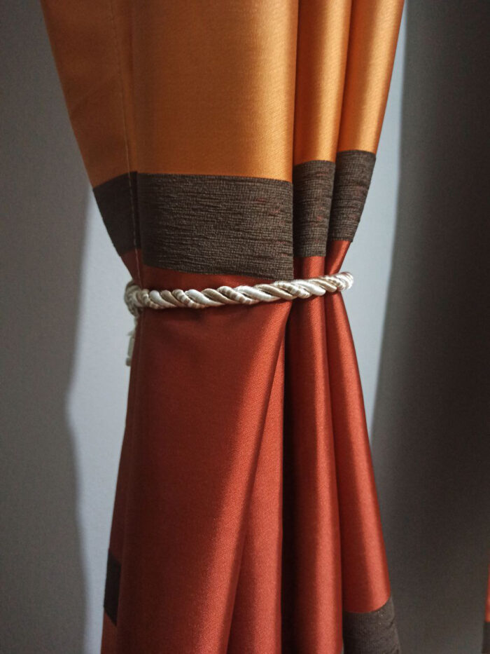 Kiremit Rengi Çizgili Fon Perde Perde -130x190cm 2 Adet