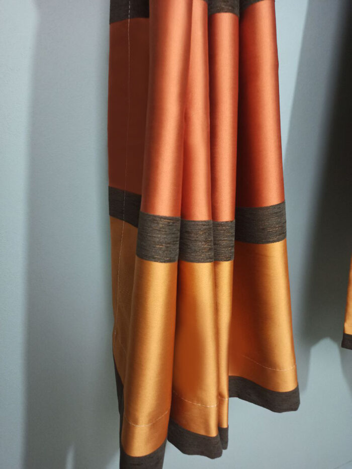 Kiremit Rengi Çizgili Fon Perde Perde -130x190cm 2 Adet