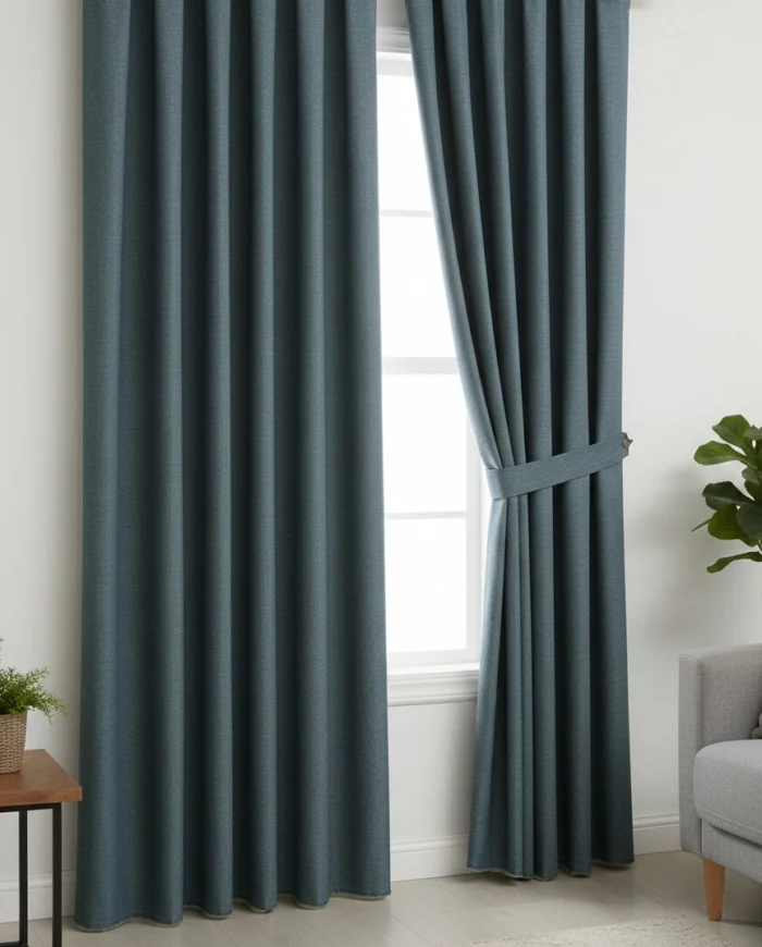 Mavi Demim dökümlü fon perde