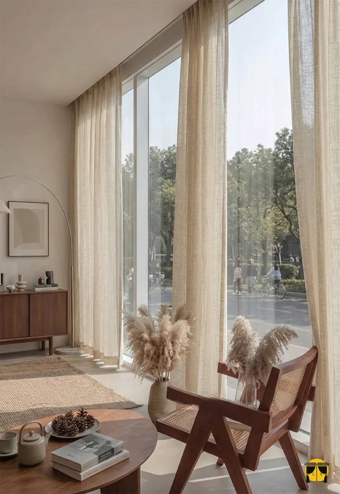 Krem renkli keten fon perde modelelri