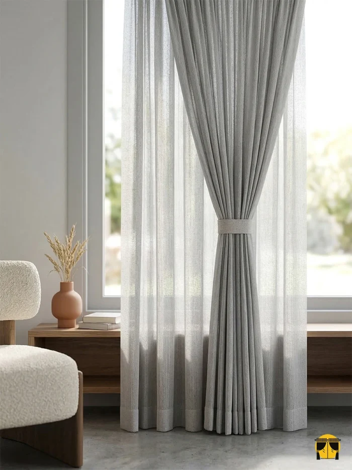 Gri renkli kalın tül perde