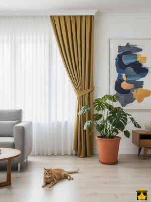 Karartma fon perde hardal sarısı renkte