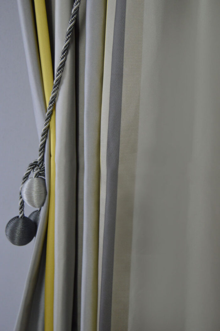 Çizgili Fon Perde – Gri - Sarı  2 Adet