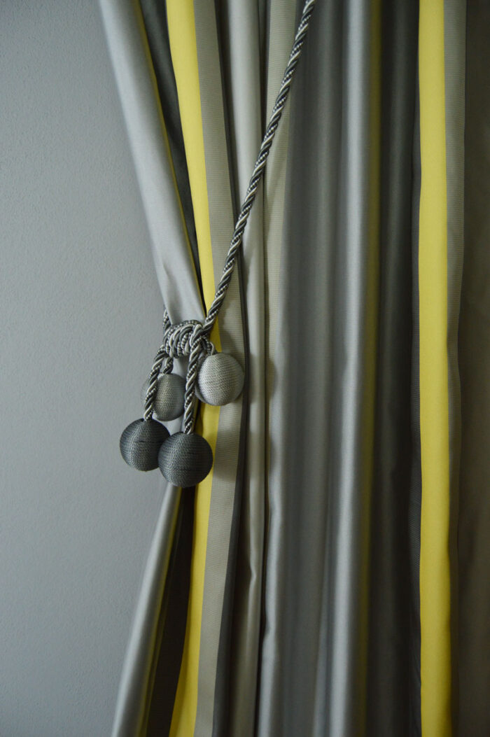 Çizgili Fon Perde – Gri - Sarı  2 Adet