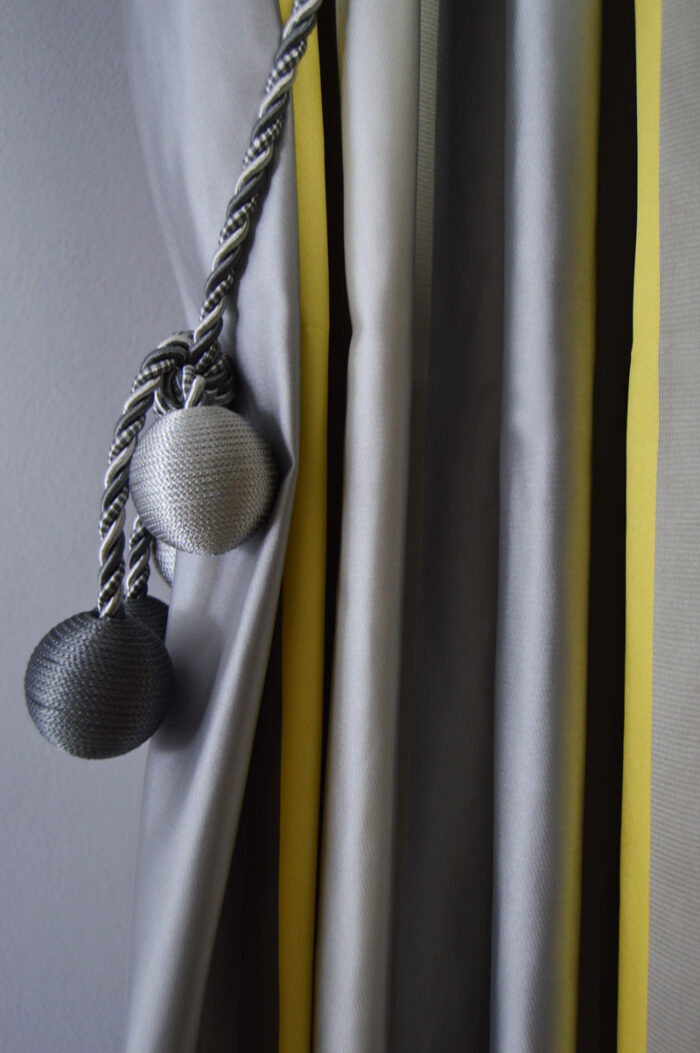 Çizgili Fon Perde – Gri - Sarı  2 Adet