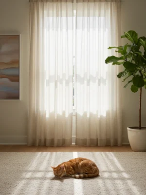 Krem Renkli Keten fon perde Dökümlü İnce Fon Perde Krem