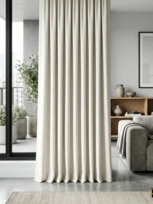 Çapraz dokuma liflerinin yarattığı zengin yüzeyiyle, modern bir salonun atmosferini anında değiştiren tok dökümlü Linteno krem fon perd