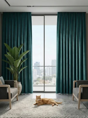 Mavi karartma fon perde modelleri