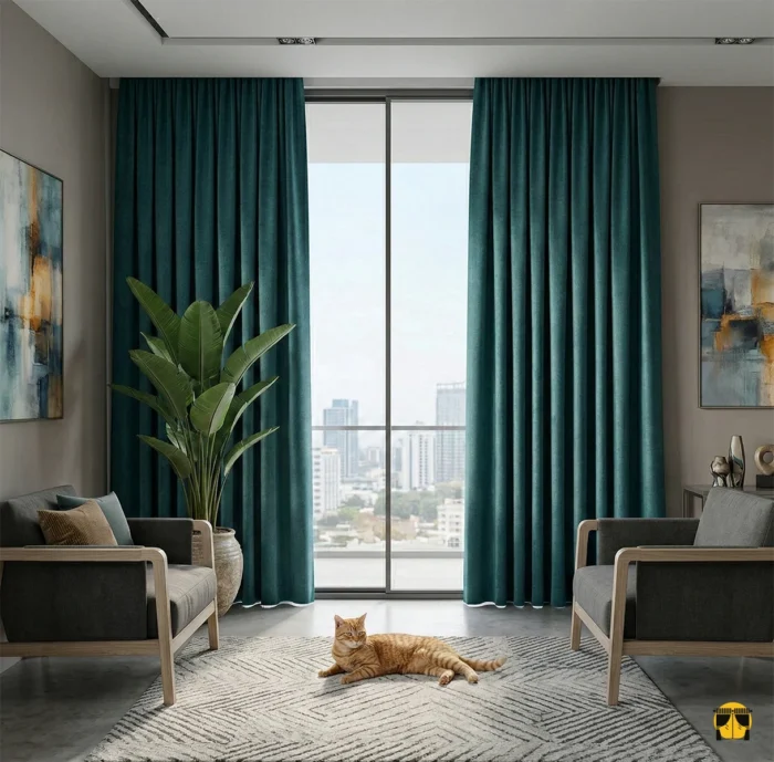 Mavi karartma fon perde modelleri