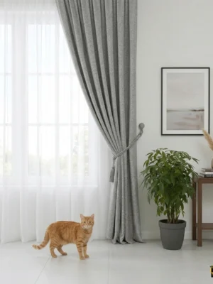 Gri renkli keten fon perde