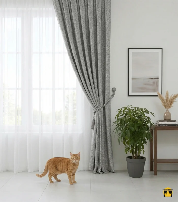 Gri renkli keten fon perde