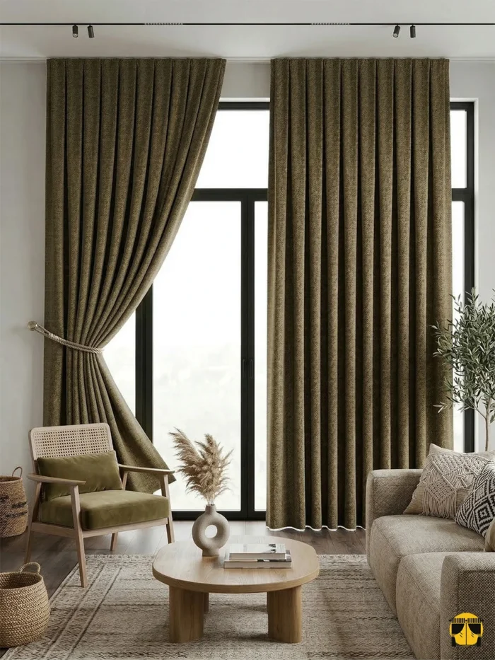 Doğal hasır liflerin belirgin çapraz örgü yapısını ve Sepia tonunun eskitilmiş mat etkisini sergileyen makro çekim; kumaşın kaliteli döküm detayları