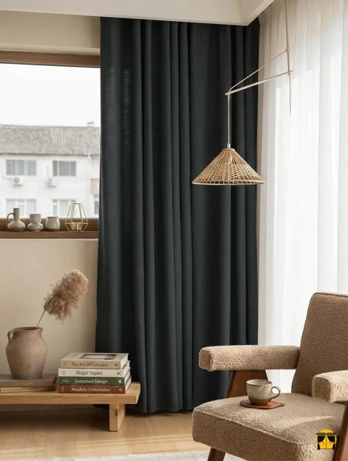 Miyo Siyah Keten Fon Perde