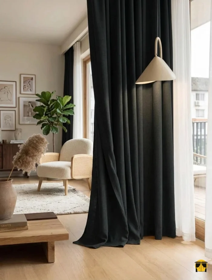 Siyah keten fon perde modelleri