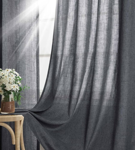 gri renkli keten tül fon perde