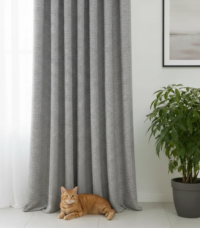 Nature Gri Keten Fon Perde