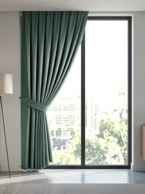 Mint Yeşili Keten Fon Perde - Dökümlü