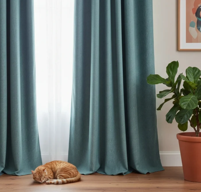 Mint Yeşili Keten Fon Perde - Dökümlü