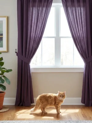 Mor keten dökümlü fon perdenin gözenekli lifleri arasından süzülen akşam güneşinin, odada yarattığı derin, mistik ve yumuşak mor aydınlık