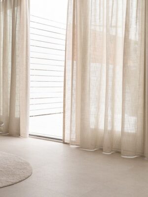 Koyu bej keten tül perde