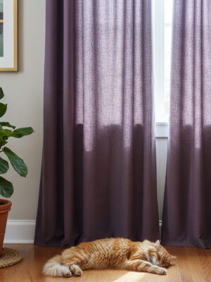 mor keten fon perde Mor yatak odası don perdeleri