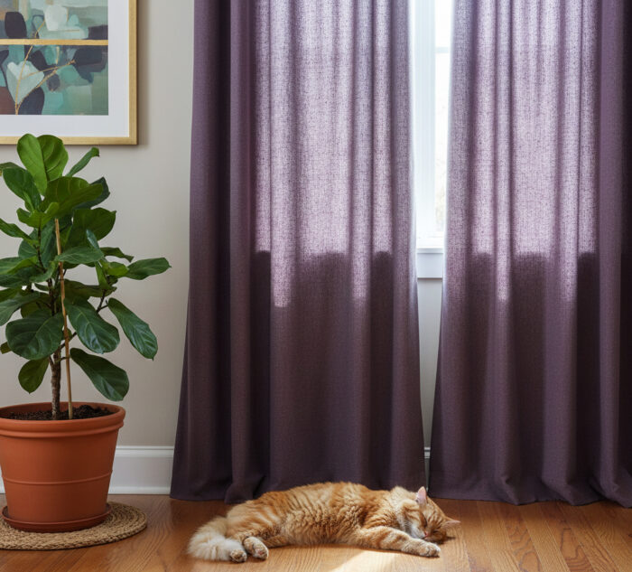 Mor yatak odası don perdeleri