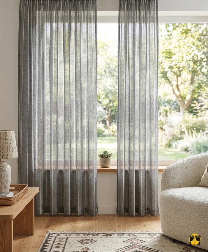 Gri keten perde modelleri