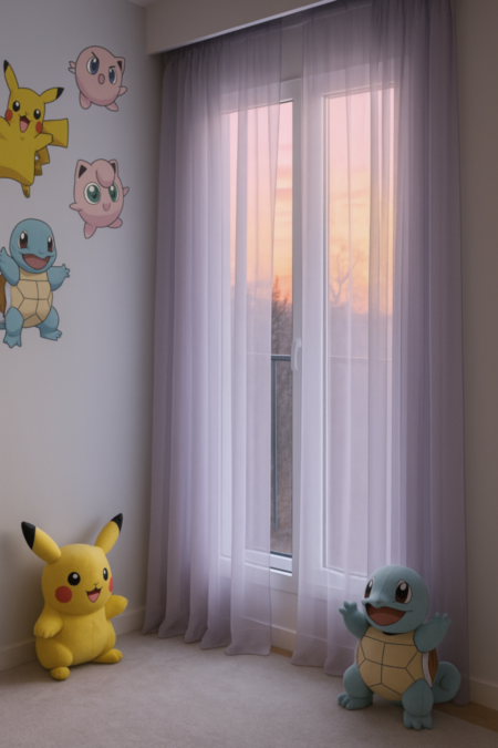 mor çocuk düz tül perde