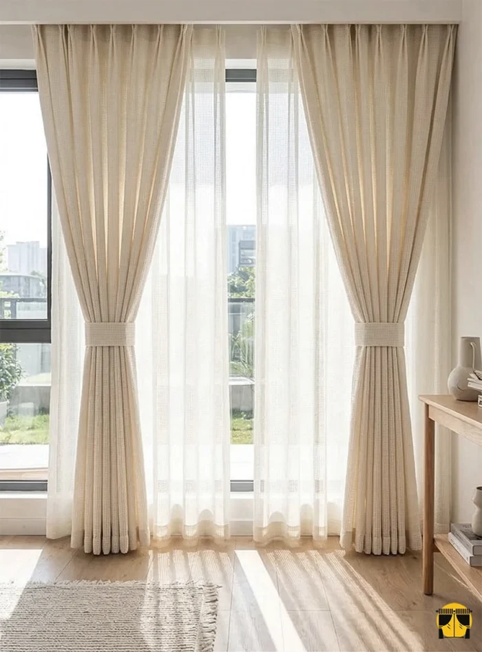 Doğal ahşap mobilyalarla uyumlu, belirgin lifli dokusu ve mat yüzeyiyle pencerelere rüstik bir zarafet katan modern Elton serisi perde